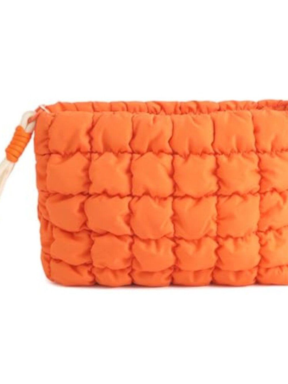Quilted Cotton Puffer Cosmetic Bag with Wrist Strap Travel Makeup Organizer
